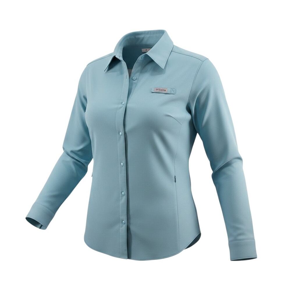 Columbia PFG Womens XL Long Sleeve Fishing Shirt Aqua Blue Vented